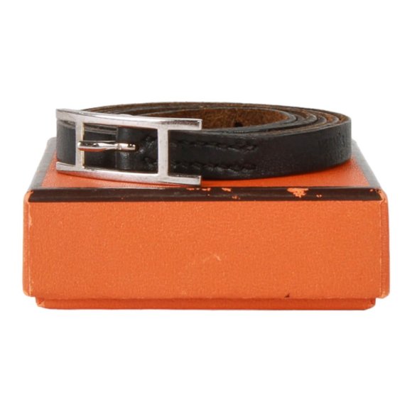 Authentic Hermes Hapi Choker Leather,Metal Bangle Black,Silver - Picture 1 of 11